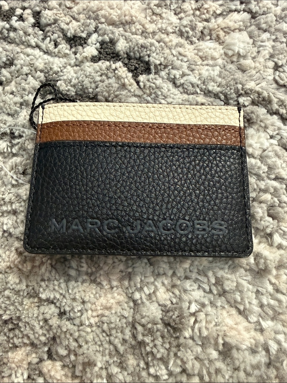 Marc Jacobs Black Card & Key Holder with Cream and Brown Stripes